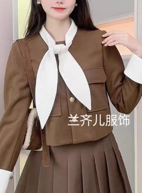 春夏新款百搭装饰领带白色兔耳朵领结飘带外搭围脖树叶形披肩假领