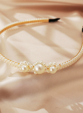 Modyle Fashion Full Pearl Hairbands Elastic Flower Women