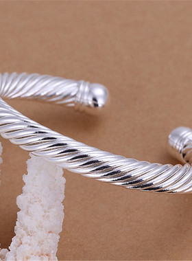 Sterling Silver Wide Hemp Rope Cuff Bangle Bracelet For