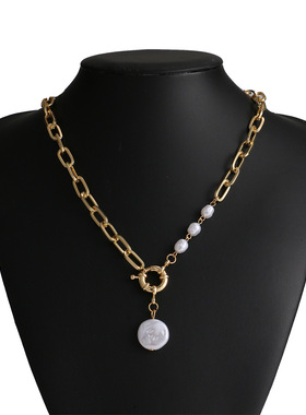 Korean Fashion Pearl Thick Chain Pendant Necklace for Women