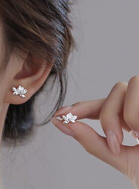 Silver Plated Lotus Flower Plant Screw Puncture Stud