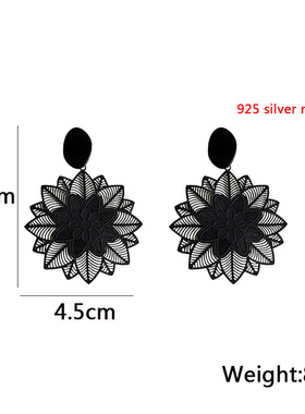 New Asymmetric Women's Black Hanging Earrings Hollow