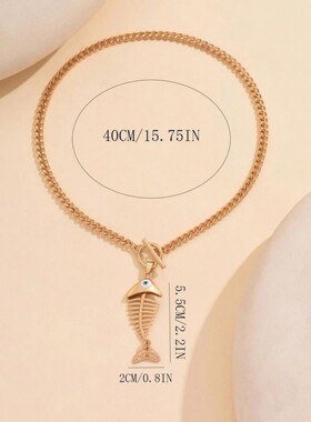 Hip Hop Ins Style Fish Bone Pendant Necklace Women Summer