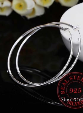 100% 925 Sterling Silver Hoop Earring Korean Big Smooth