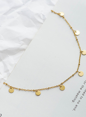 Simple stainless steel round small hanging piece necklace