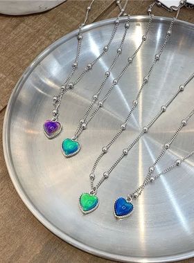 Candy Color Changing Heart Pendant Necklace For Women