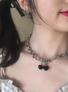 Trendy Black Red Cherry Clavicle Chain Necklace for Women