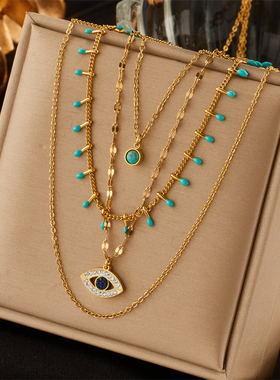 2025 316L Stainless Steel Green Stone Crystal Necklace For W