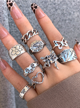 Vintage Silver Plated Angel Wings Ring for Womens Gothic