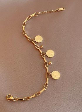 Trendy 14K Real Gold Plated Round Portrait Bracelets for Wom