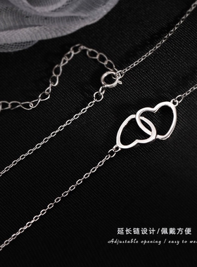 Silver Color Double Heart Choker Necklace for Women Girl