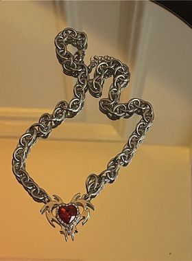 Punk Red Crystal Totem Love Heart Pendant Necklace for Women