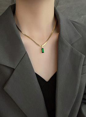 316L Stainless Steel Necklace Green Crystal Snake Bone Chain