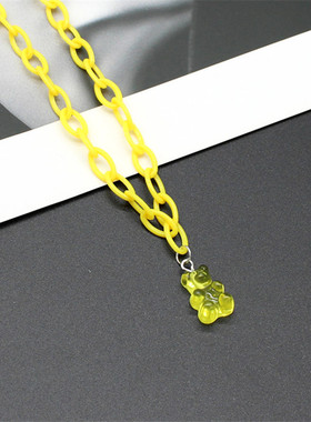 Candy Color Gummy Resin Bear Necklace for Women Girls