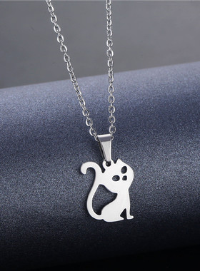 Stainless Steel Cute Small Cat Clavicle Chain Necklace For