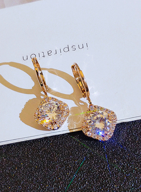 New Fashion Fine 14K Real Gold Geometric Crystal Drop Earrin