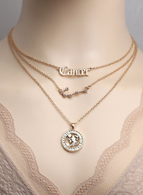 3Pcs Zodiac Sign Necklaces Set For Women 12 Constellation