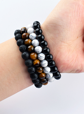 Beaded Bracelet 8mm Natural Stone Beads Men's Gorgeous