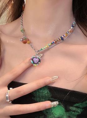 Fashion Colorful Beaded Heart Zircon Necklaces for Women
