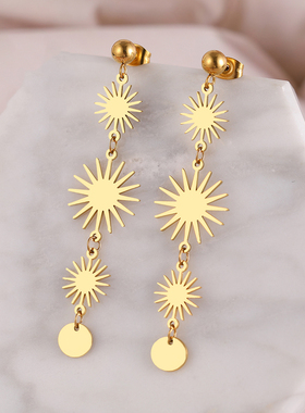 Stainless Steel Earrings Vintage Sun Long Section Fashion