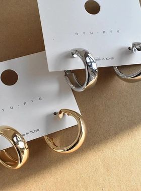 Golden Big Hoop Earrings Korean Geometry Metal Earrings for
