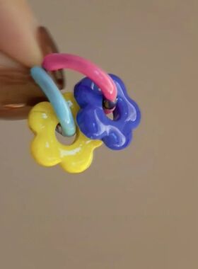 Colorful Enamel Flower Metal Alloy Ear Buckle Dopamine