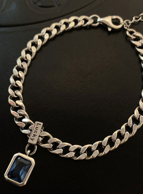 Popular 925 Sterling Silver Square Blue Crystal Bracelet