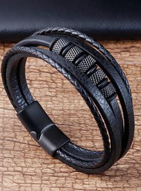 Jiayiqi New Multilayer Beaded Bracelet Punk Men's Jewelry