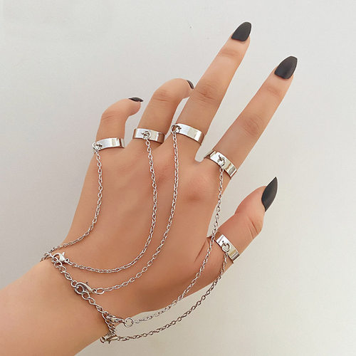 Punk Style Black Color Chain Wrist Rings for Women Men - 图3