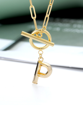 Toggle Clasp Initial Letter Necklaces For Women Stainless