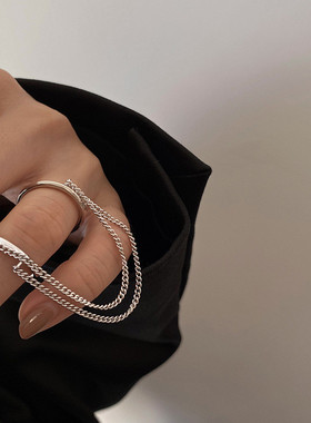 Fashion Punk Chain Double Ring Set Women Hip Hop Open Ring