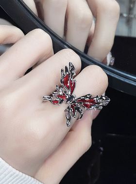 Punk Gothic Women's Red Butterfly Ring High Class Luxury