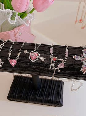 Fashion Peach Heart Water Drop Pendant Necklace Pink