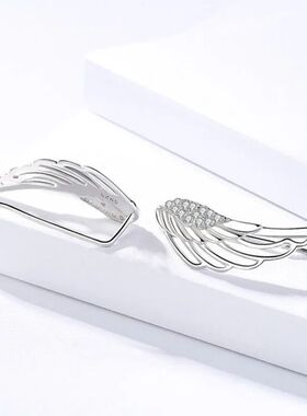 Fashion Silver Plated Zircon Angel Wing Stud Earrings for