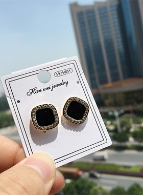 Black Crystal Stud Earrings Jewelry for Women Men Punk