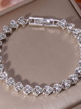 Korean Fashion Sparkly Zircon Heart Beaded Bracelet for