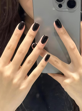 黑色简约经典显白穿戴美甲贴片指甲成品穿戴式短款中式手工作
