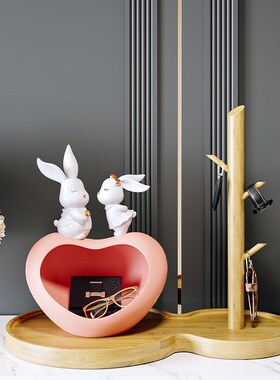 快速发货入户玄关柜收o纳兔子摆件进门口放钥匙托盘新房家居装饰