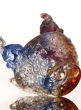 快速发货古法琉璃金蟾聚宝盆手工摆件家居客厅R酒柜装饰品乔迁店