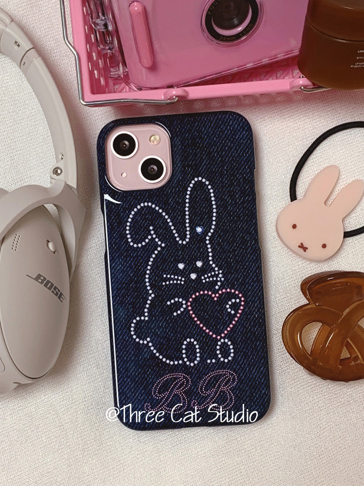 韩ins钻石可爱兔子印花欧尼菲林壳适用于iphone17promax苹果16pro/15/14/13/12/11全包Xsmax手机保护套XR亮面 - 图2