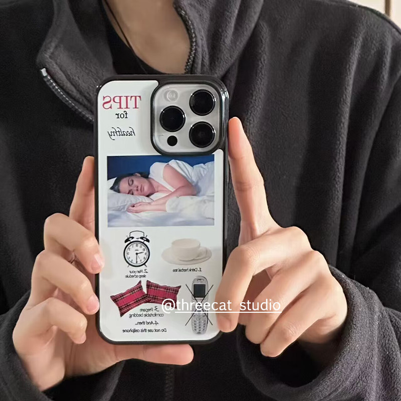 韩系ins个性设计健康睡眠欧尼博主手机壳适用于iphone17promax/16pro苹果17e/15/14/13/12黑边11保护套Xsmax