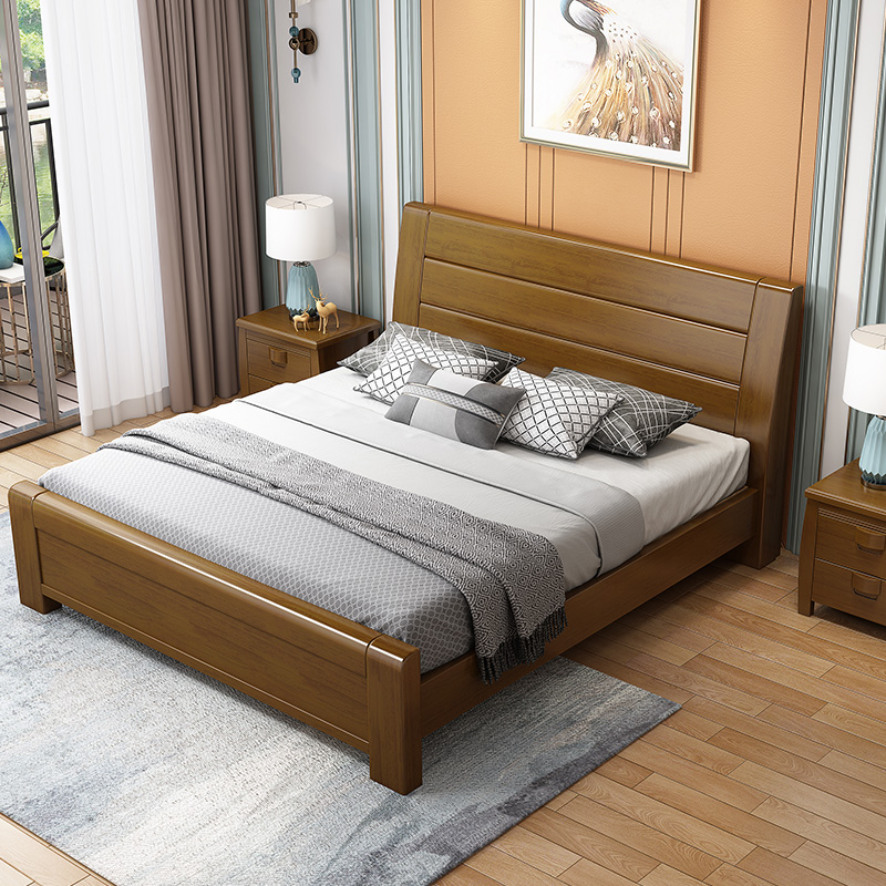 中式实木床1.8米大床1.5M双人床经济型简约现代家具主卧室储物床