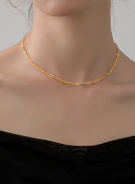 法式轻奢压花钛钢手链女百搭镀18k金小众设计简约森系素项链批花