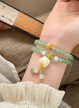 新中式醒狮双层叠戴串珠手链女简约冷淡清冷感手串高颜值古风