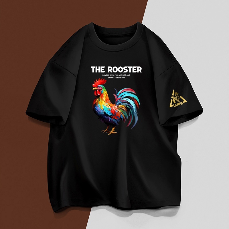 MAROLIO~出口法国！短袖t恤男士公鸡印花薄款潮牌圆领半袖夏季 - 图0