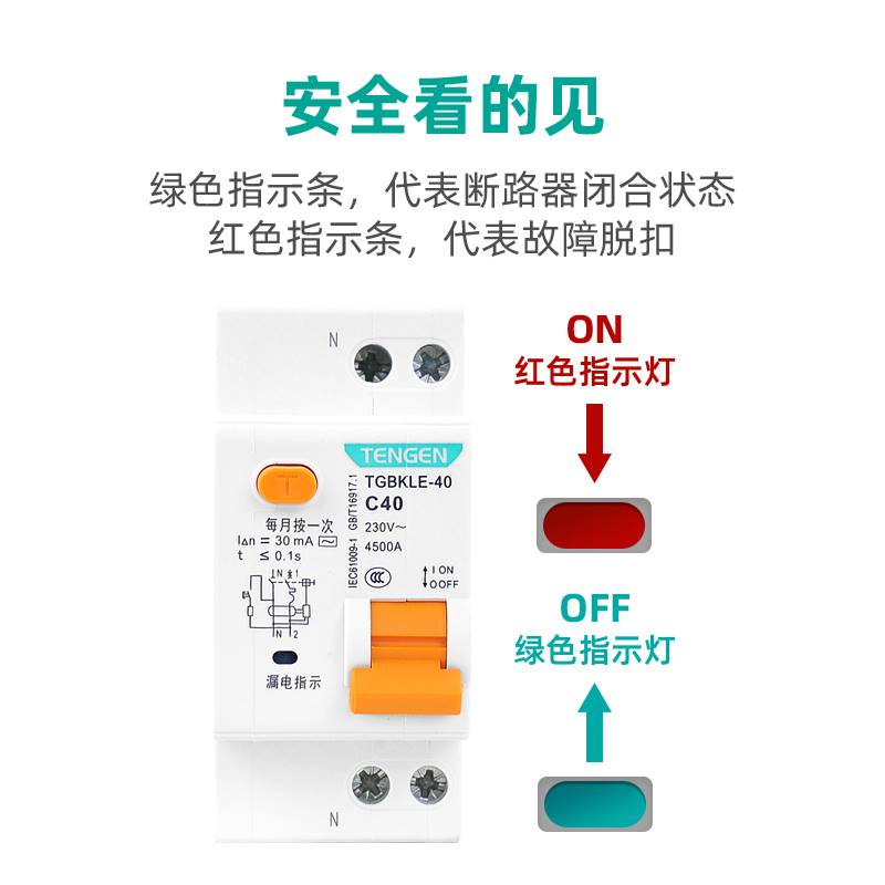 天正TENGEN漏电开关漏保TGBKLE-40空气开关漏电保护1P+N小型家用 - 图0