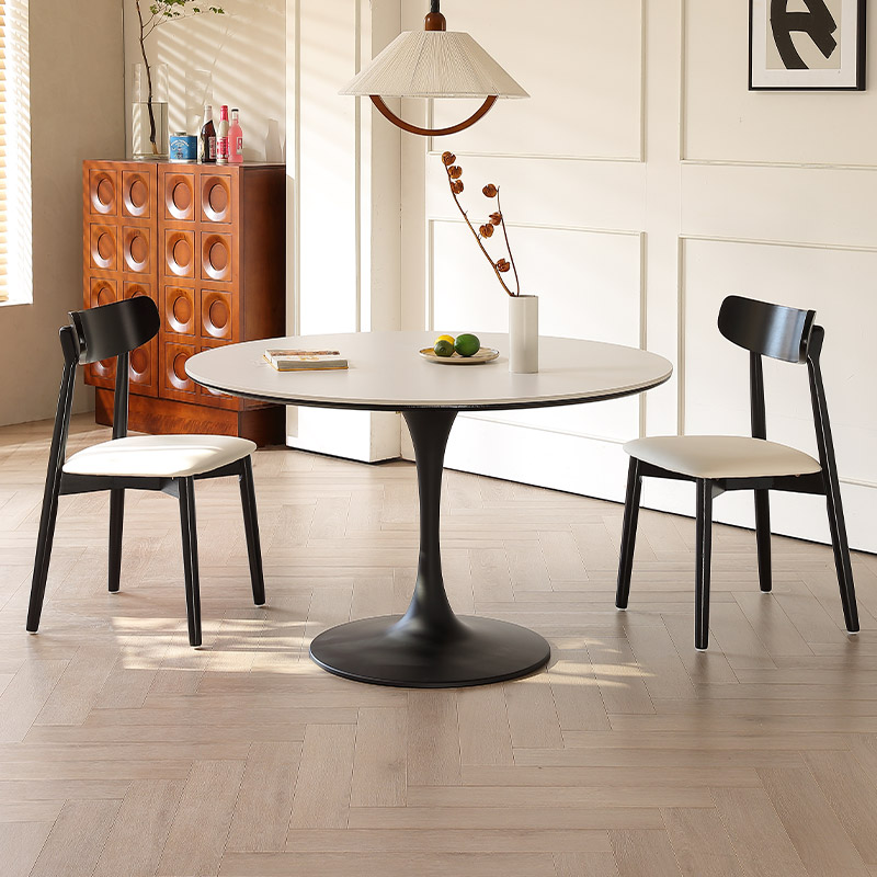1.1米全托岩板餐桌圆形小户型家用郁金香省空间现代简约岩板圆桌 - 图0