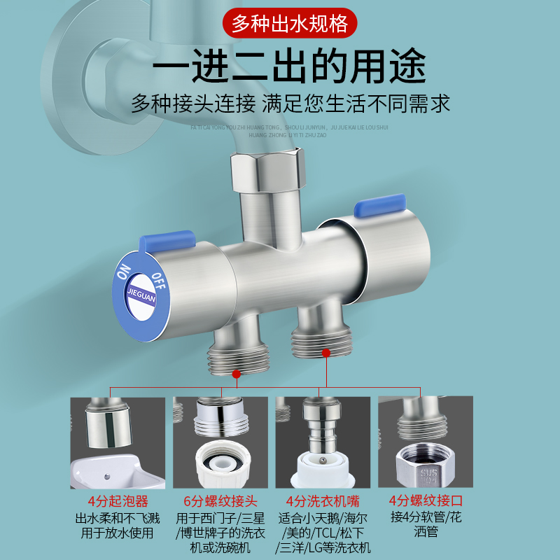 洗衣机水龙头分流器一分二转接头三通角阀双头双用一进二出分水阀-图2