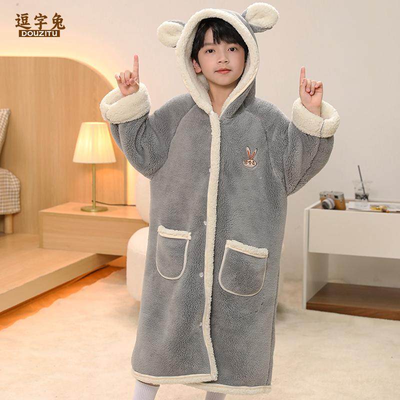 儿童双层加厚睡袍男女童秋冬季长款复合法兰绒睡衣加绒保暖家居服,淘宝优惠券,粉丝福利购,淘宝优惠卷