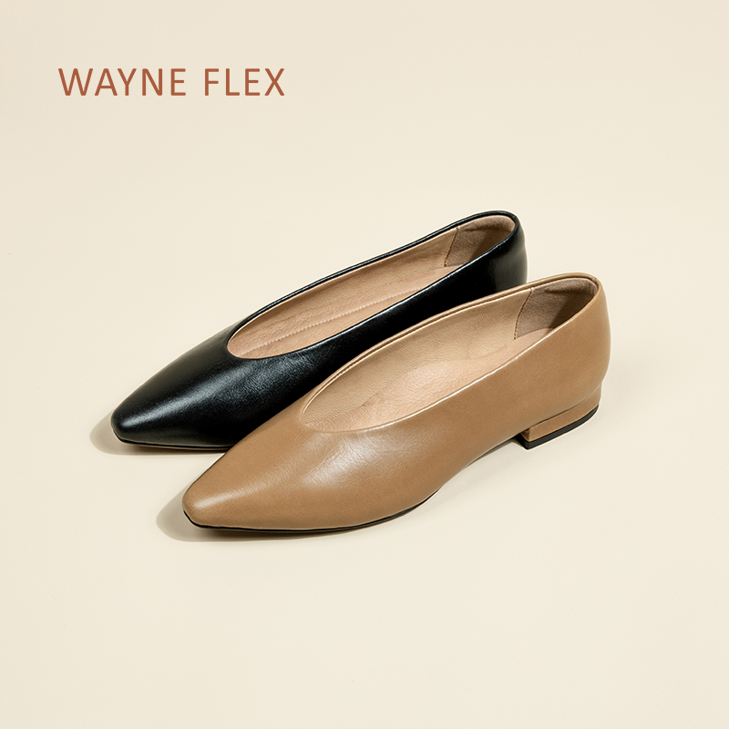 韦恩Wayne Flex时尚百搭平底尖头复古法式风一脚蹬单鞋奶奶鞋 - 图3